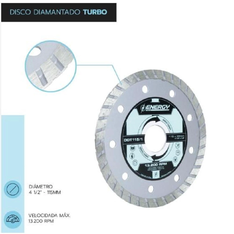 DISCO DIAMANTADO TURBO 4 1/2 X 7/8' GRANITO-MARMOL - 2