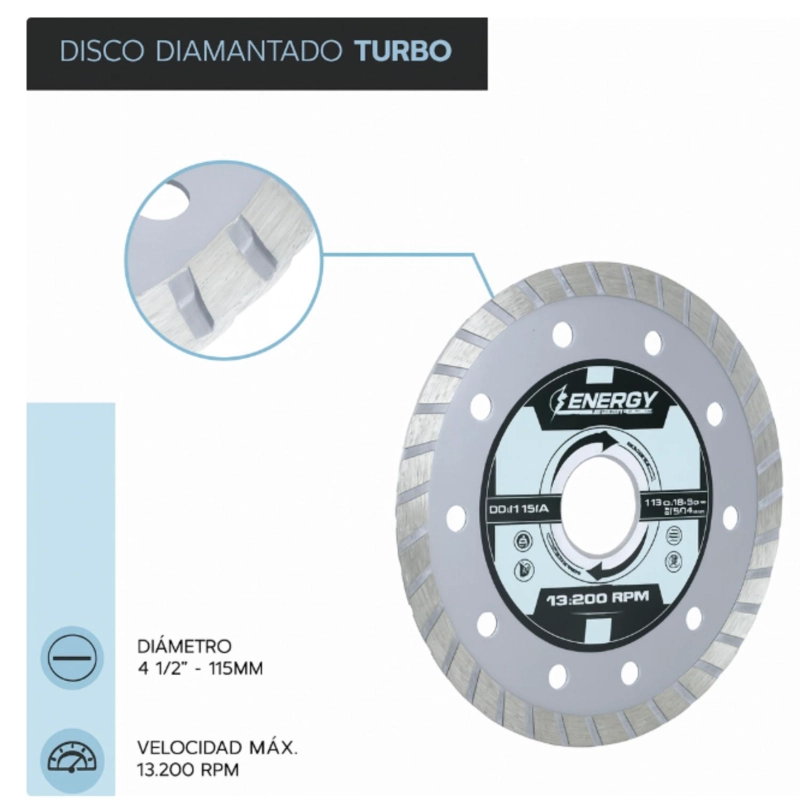 DISCO DIAMANTADO TURBO 4 1/2 X 7/8' GRANITO-MARMOL - 3