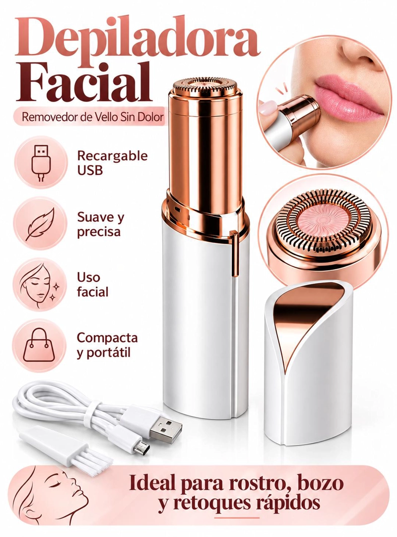 DEPILADORA FACIAL REMOVEDOR DE VELLO SINDOLOR RECARGABLE USB - 7