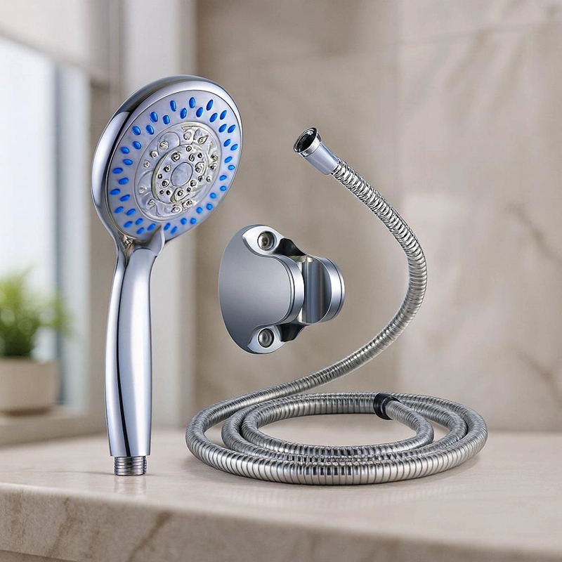 KIT DE DUCHA TELÉFONO CABEZAL FLEXIBLE Y SOPORTE MANGUERA SOPORTE CROMADO ACERO INO X - 4