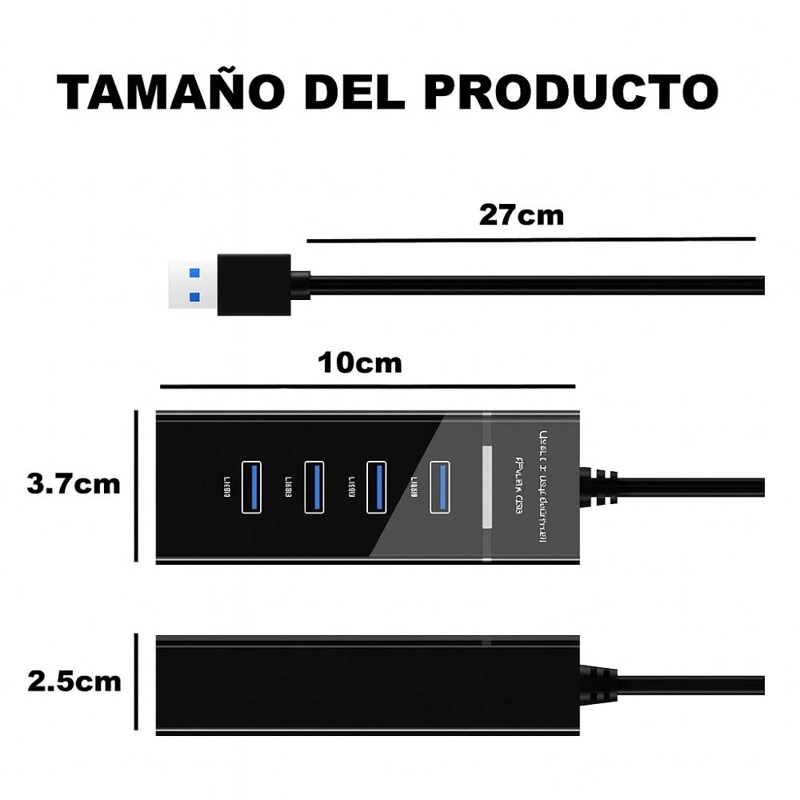 HUB 4 PUERTOS MULTI USB 3.0 INDICADOR LUZ LED ADAPTADOR - 3