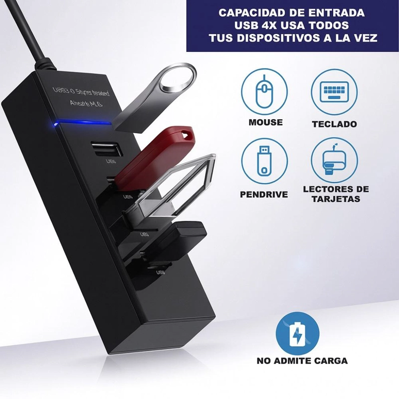HUB 4 PUERTOS MULTI USB 3.0 INDICADOR LUZ LED ADAPTADOR - 5