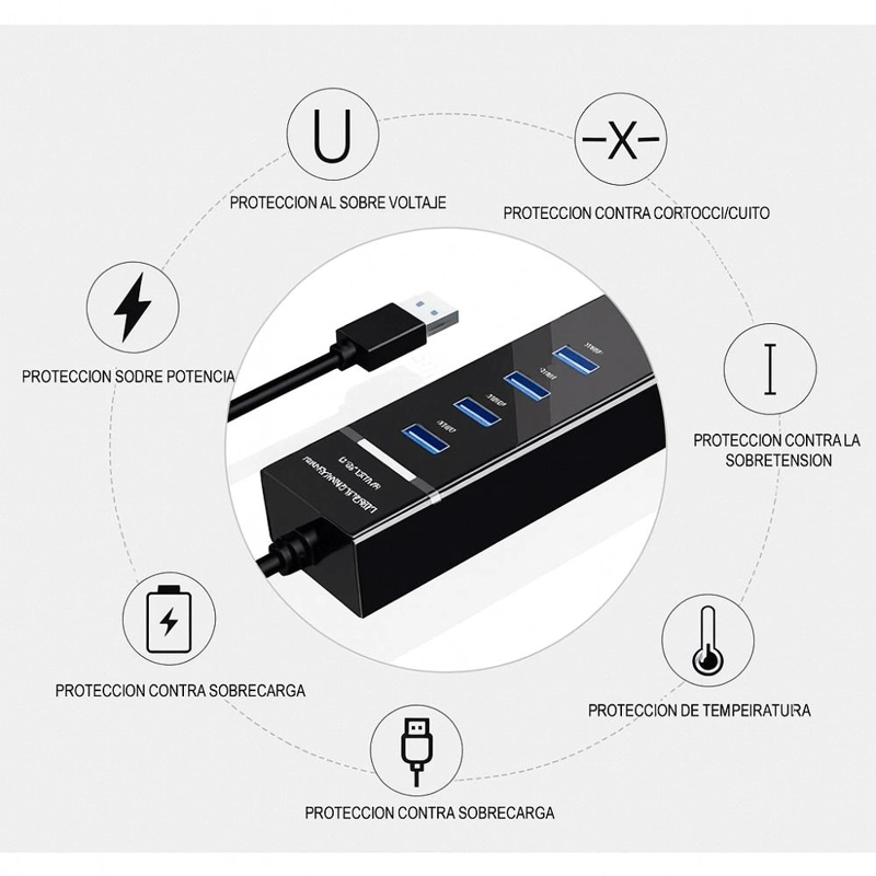 HUB 4 PUERTOS MULTI USB 3.0 INDICADOR LUZ LED ADAPTADOR - 6