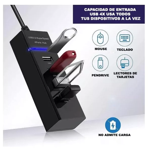 HUB 4 PUERTOS MULTI USB 3.0 INDICADOR LUZ LED ADAPTADOR - 8