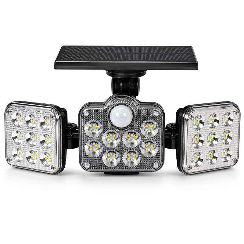 LUZ SOLAR FOCO TRIPLE CABEZAL CON SENSOR MOVIMIENTOS CON CABLE NEGRO - 1
