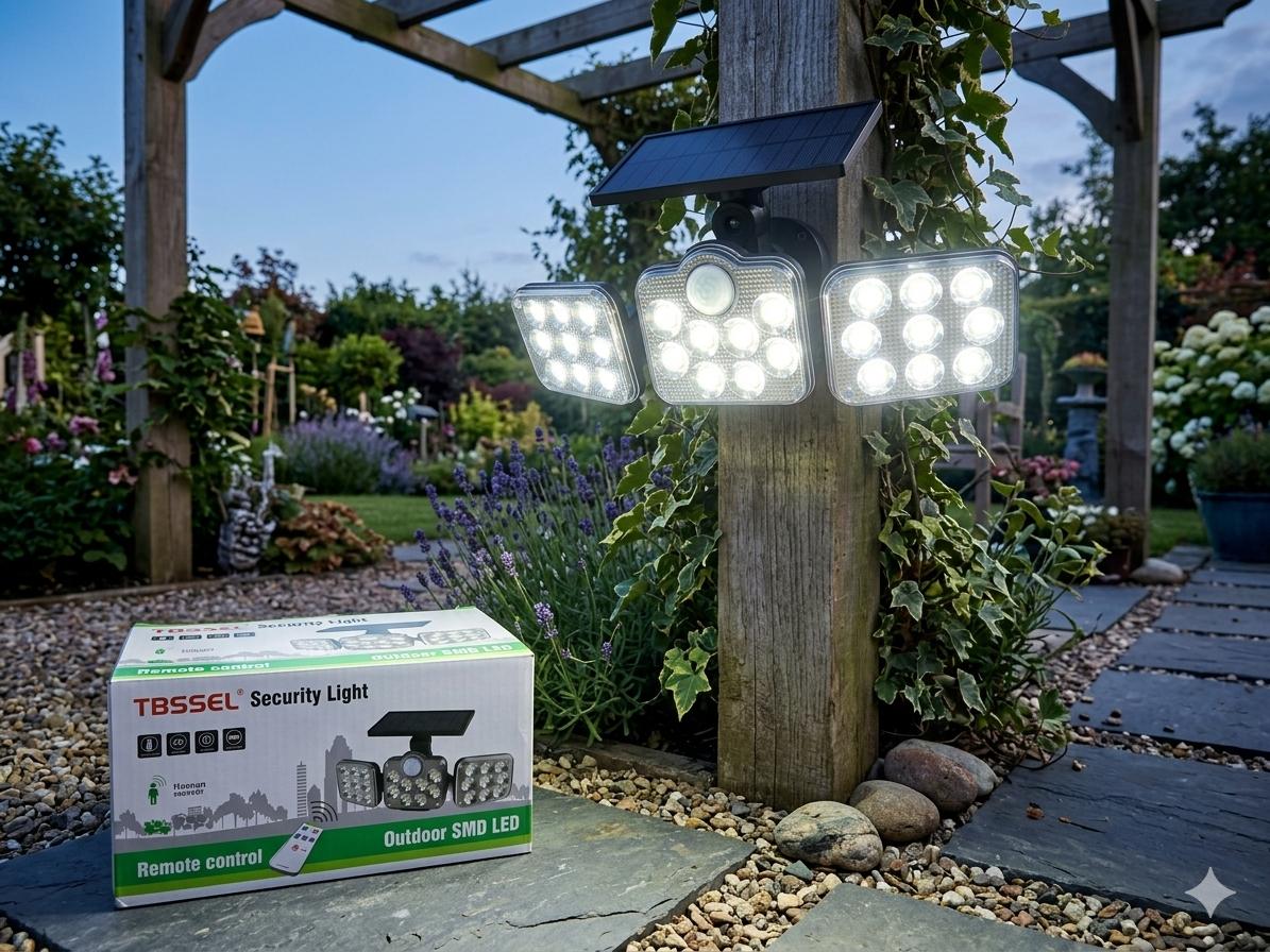 LUZ SOLAR FOCO TRIPLE CABEZAL CON SENSOR MOVIMIENTOS CON CABLE NEGRO - 3