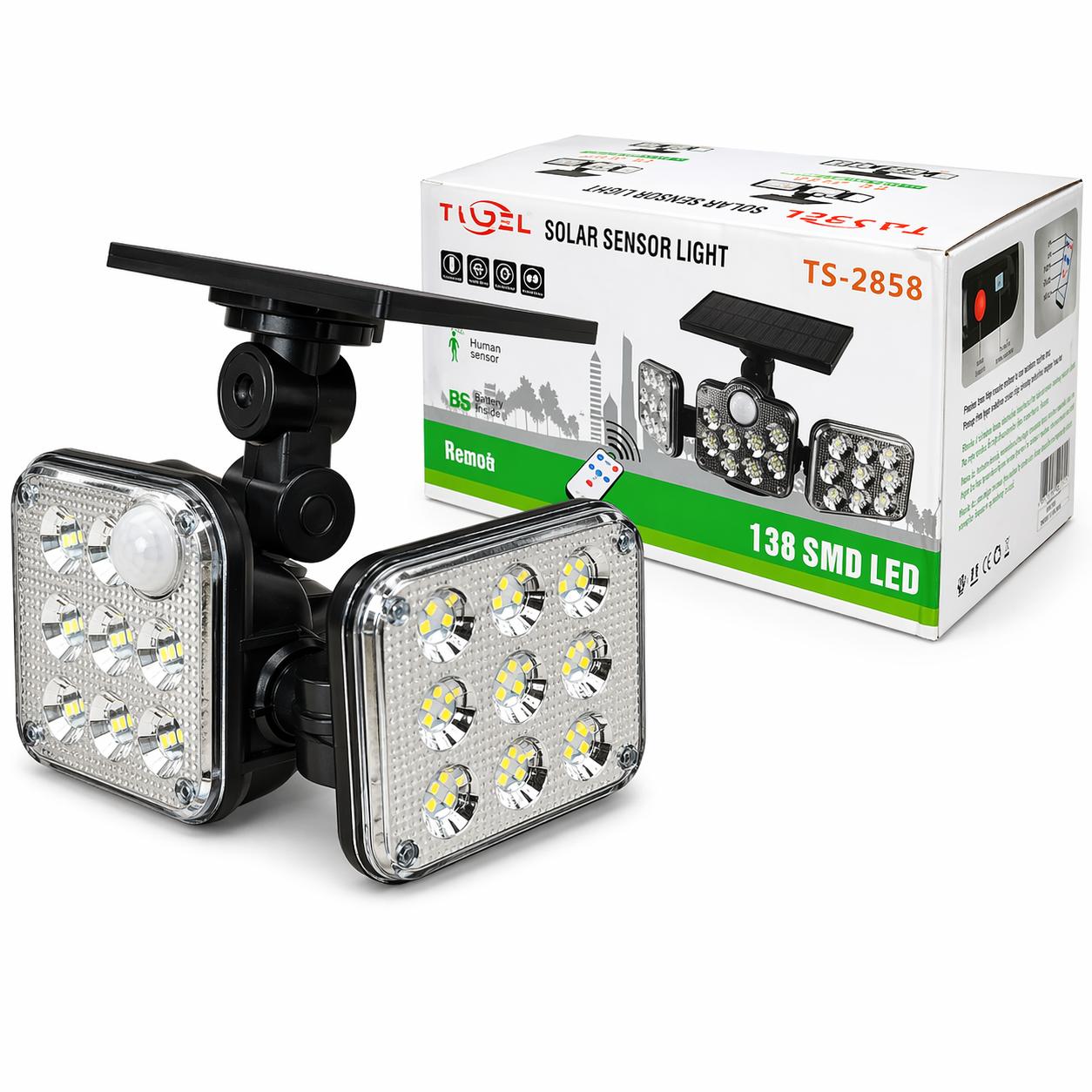LUZ SOLAR FOCO TRIPLE CABEZAL CON SENSOR MOVIMIENTOS CON CABLE NEGRO - 4