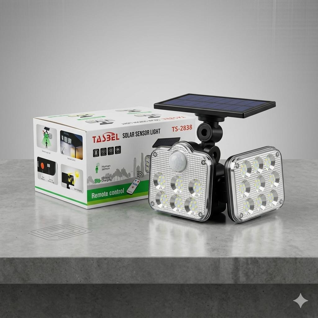 LUZ SOLAR FOCO TRIPLE CABEZAL CON SENSOR MOVIMIENTOS CON CABLE NEGRO - 6