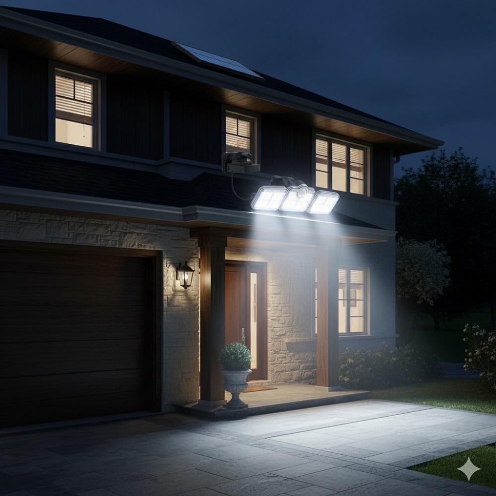 LUZ SOLAR FOCO TRIPLE CABEZAL CON SENSOR MOVIMIENTOS CON CABLE NEGRO - 7