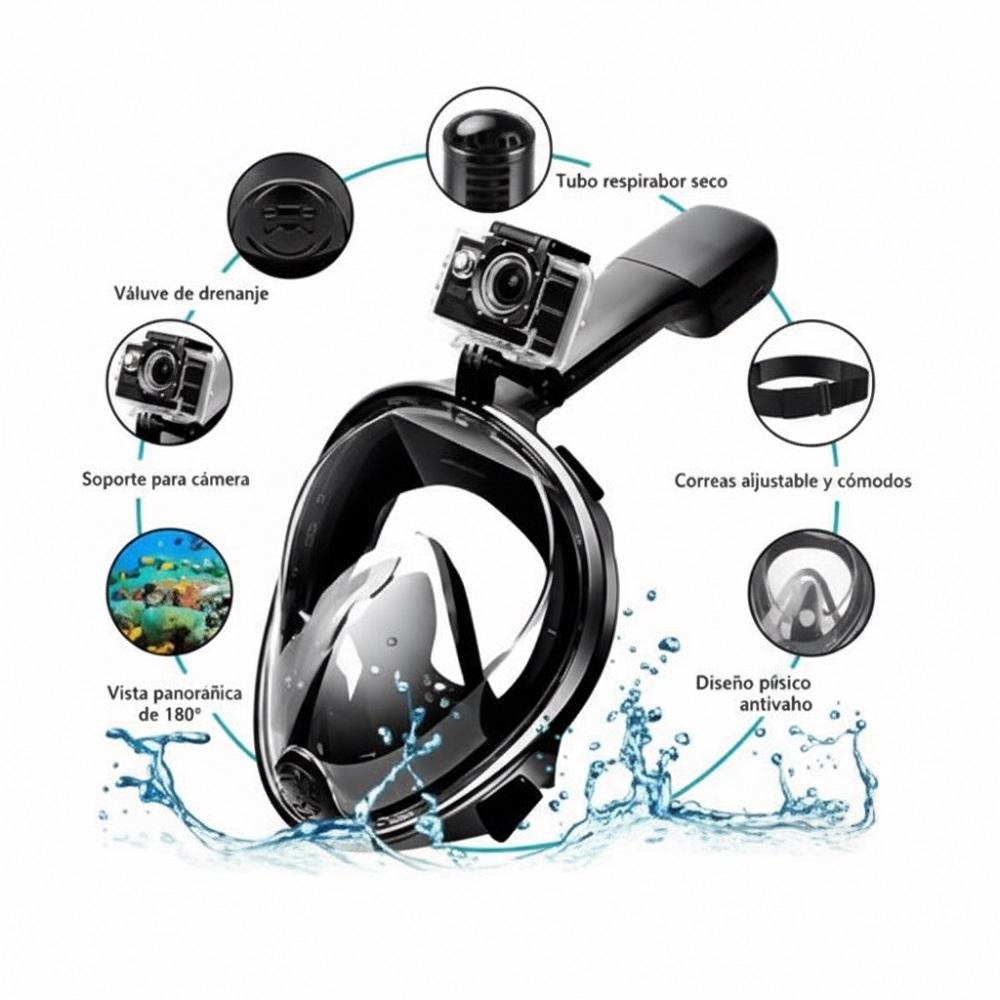 MASCARA SNORKEL MASCARA BUCEO SNORKEL FULLFACE GO PRO - ROSA - TAMAÑO UNICO - 3