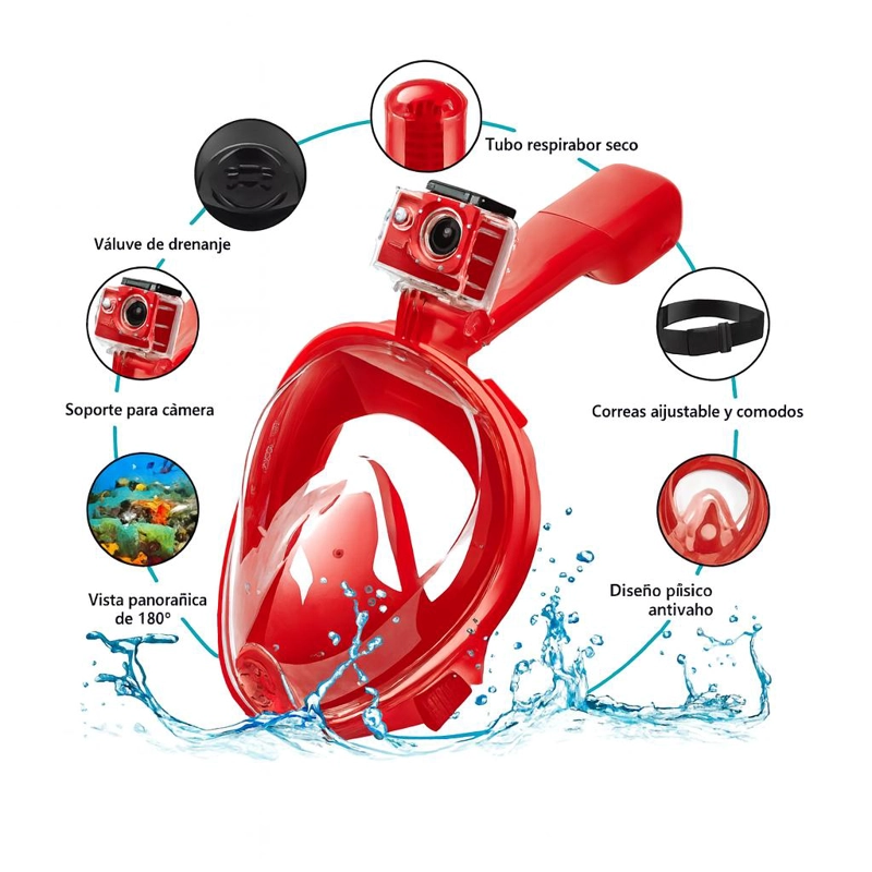 MASCARA SNORKEL MASCARA BUCEO SNORKEL FULLFACE GO PRO - ROSA - TAMAÑO UNICO - 3