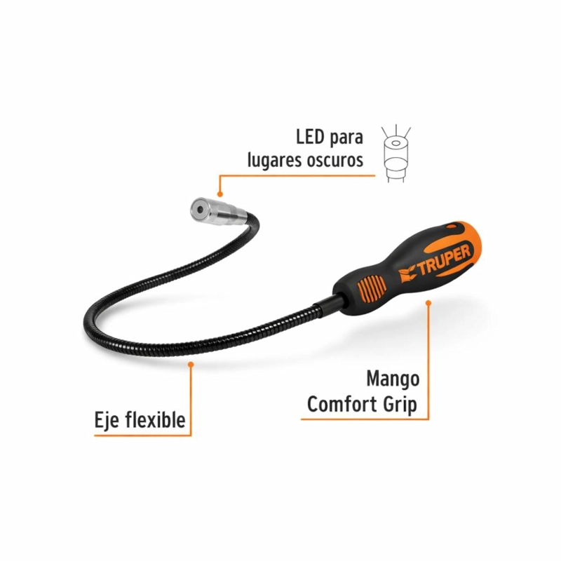 IMAN MECANICO FLEXIBLE CON LUZ LED TRUPER PROFESIONAL - 2