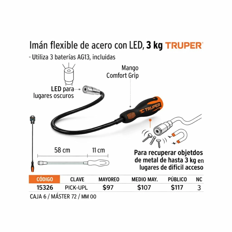 IMAN MECANICO FLEXIBLE CON LUZ LED TRUPER PROFESIONAL - 5