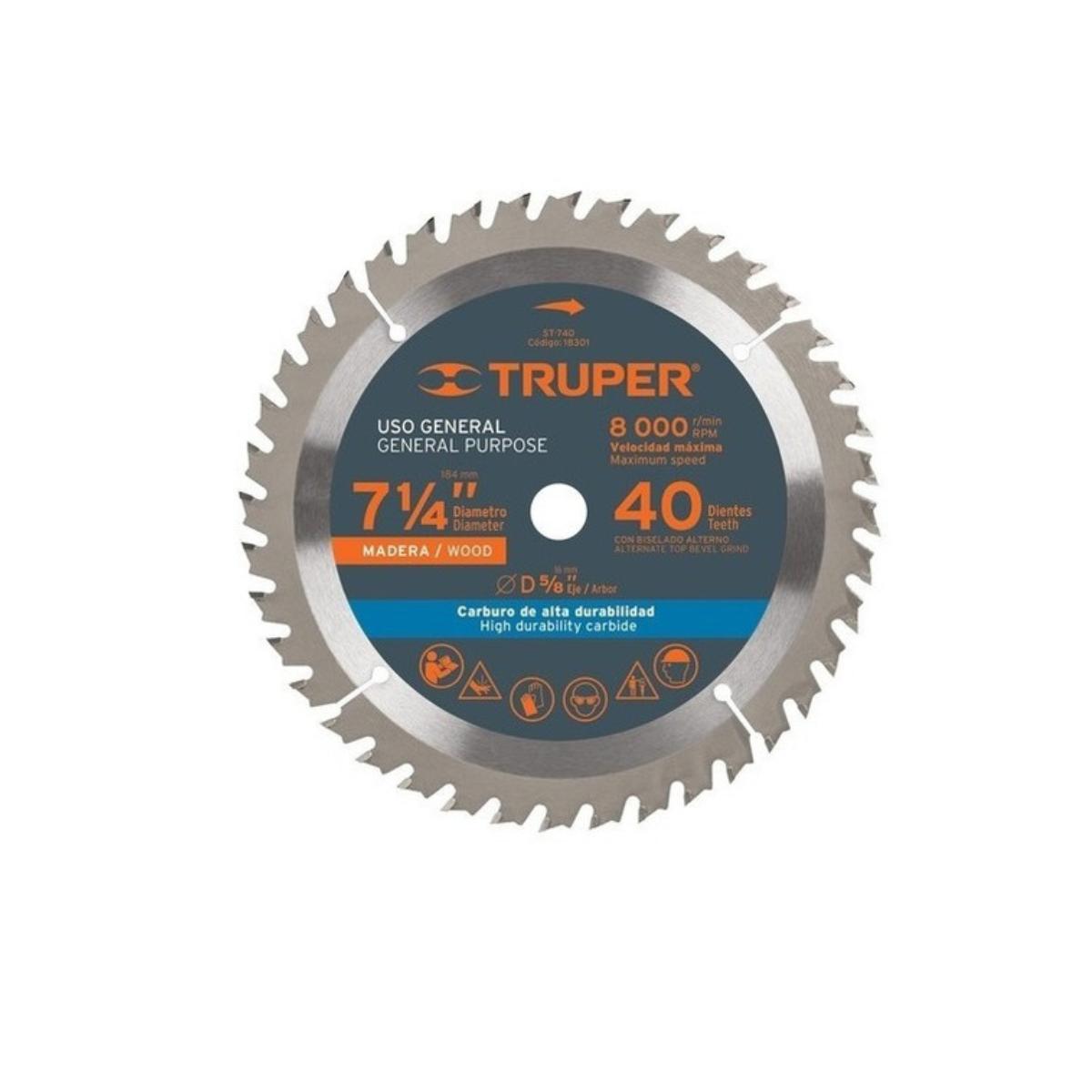 DISCO SIERRA 2024 CIRCULAR 7 1/4 PULGADAS 40 DIENTES TRUPER - 1