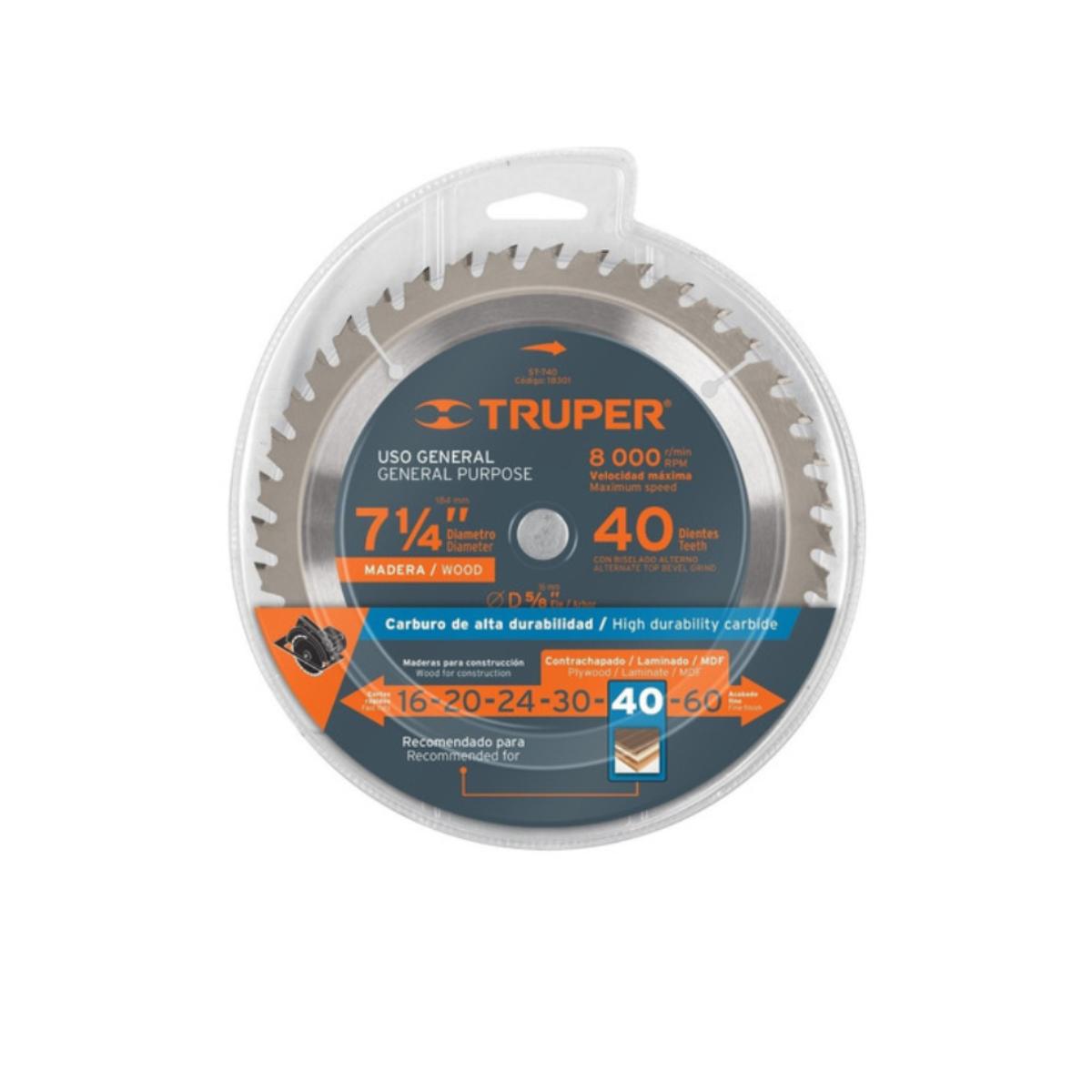 DISCO SIERRA 2024 CIRCULAR 7 1/4 PULGADAS 40 DIENTES TRUPER - 2