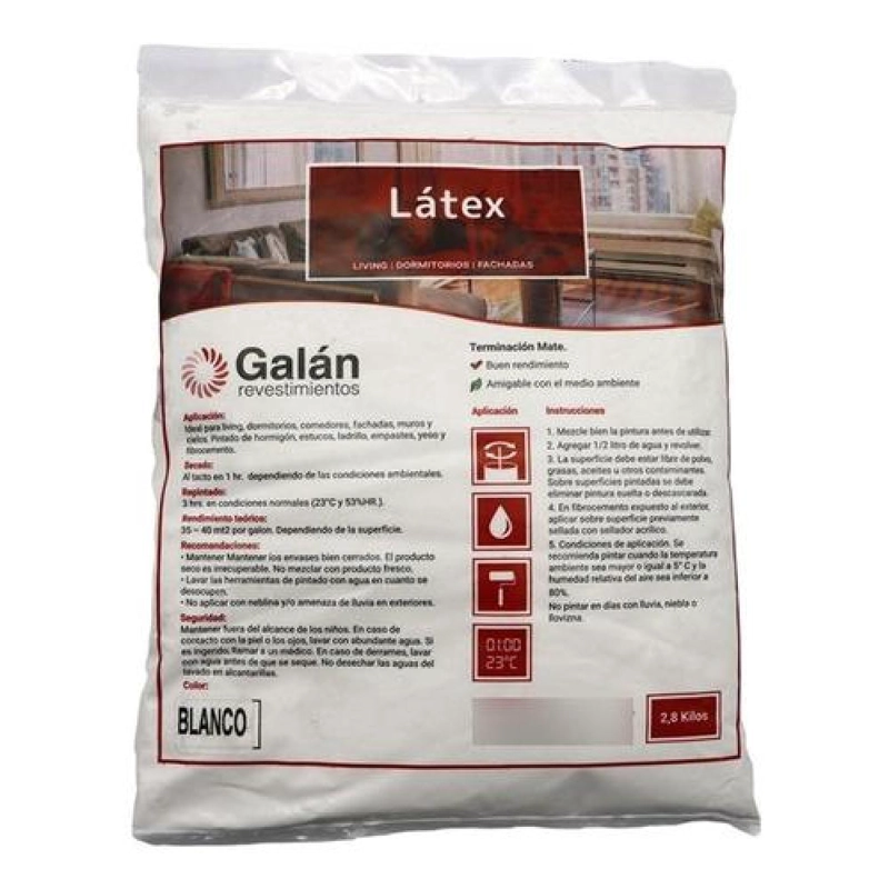 PINTURA EN BOLSA LATEX 2.8 KILOS EN COLOR BLANCO GALAN - 1