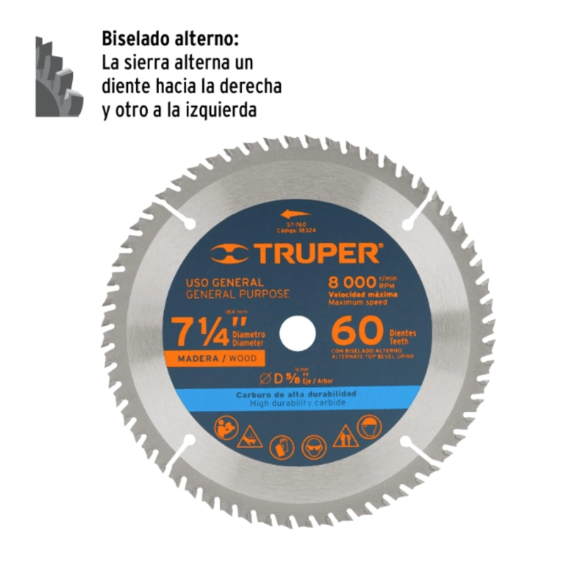 DISCO SIERRA 2024 CIRCULAR 7 1/4 PULGADAS 60 DIENTES TRUPER - 2