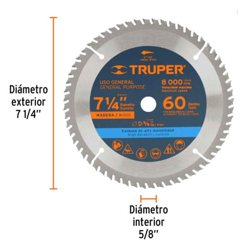 DISCO SIERRA 2024 CIRCULAR 7 1/4 PULGADAS 60 DIENTES TRUPER - 3