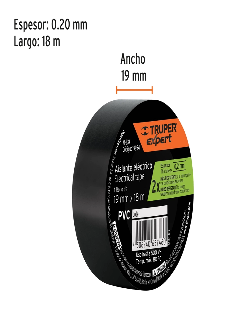HUINCHA CINTA DE AISLAR 19MM X 18M TRUPER EXPERT M-33X - 2