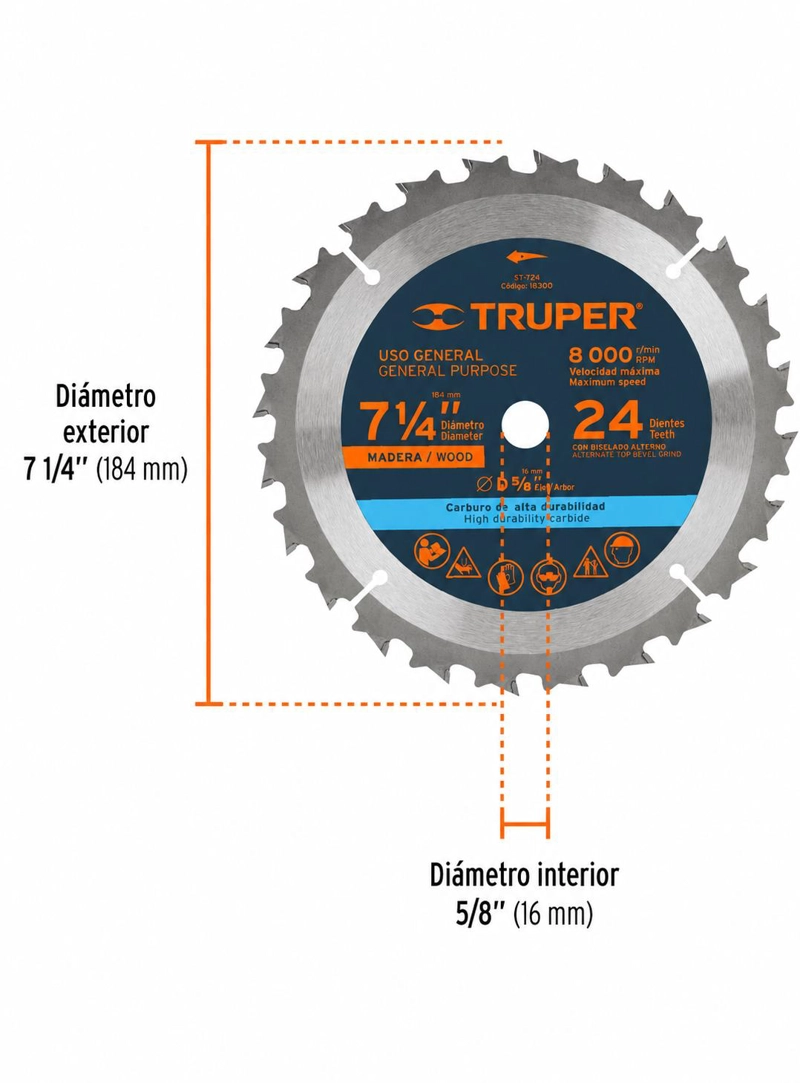 DISCO SIERRA 2024 CIRCULAR 7 1/4 PULGADAS 24 DIENTES TRUPER - 3