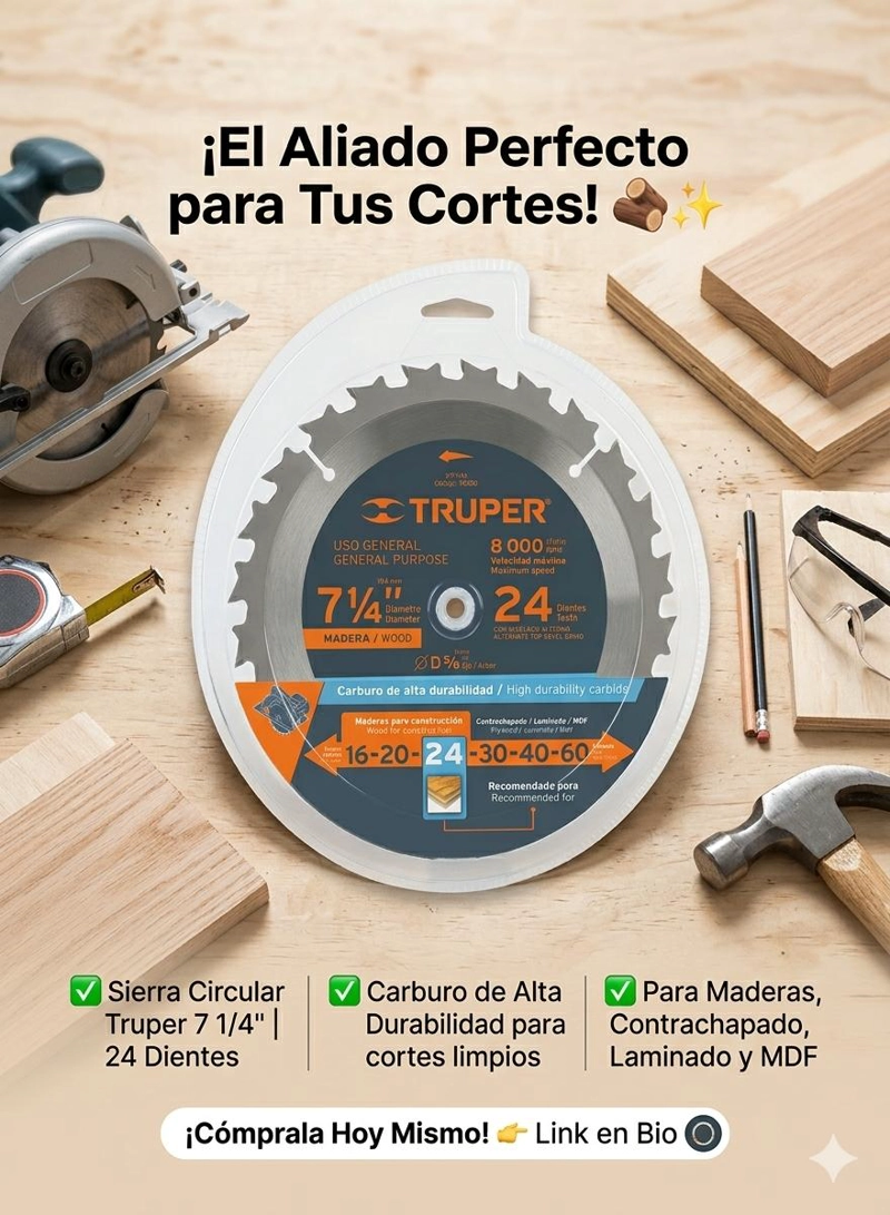 DISCO SIERRA 2024 CIRCULAR 7 1/4 PULGADAS 24 DIENTES TRUPER - 5