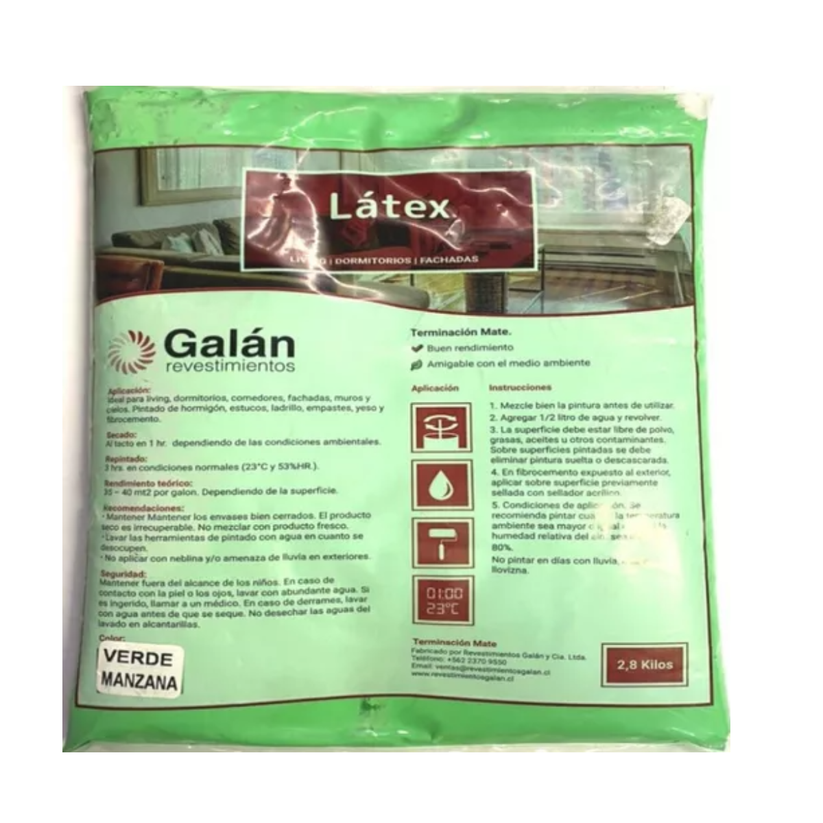 PINTURA EN BOLSA LATEX 2.8 KILOS VERDE MANZANA GALAN - 1