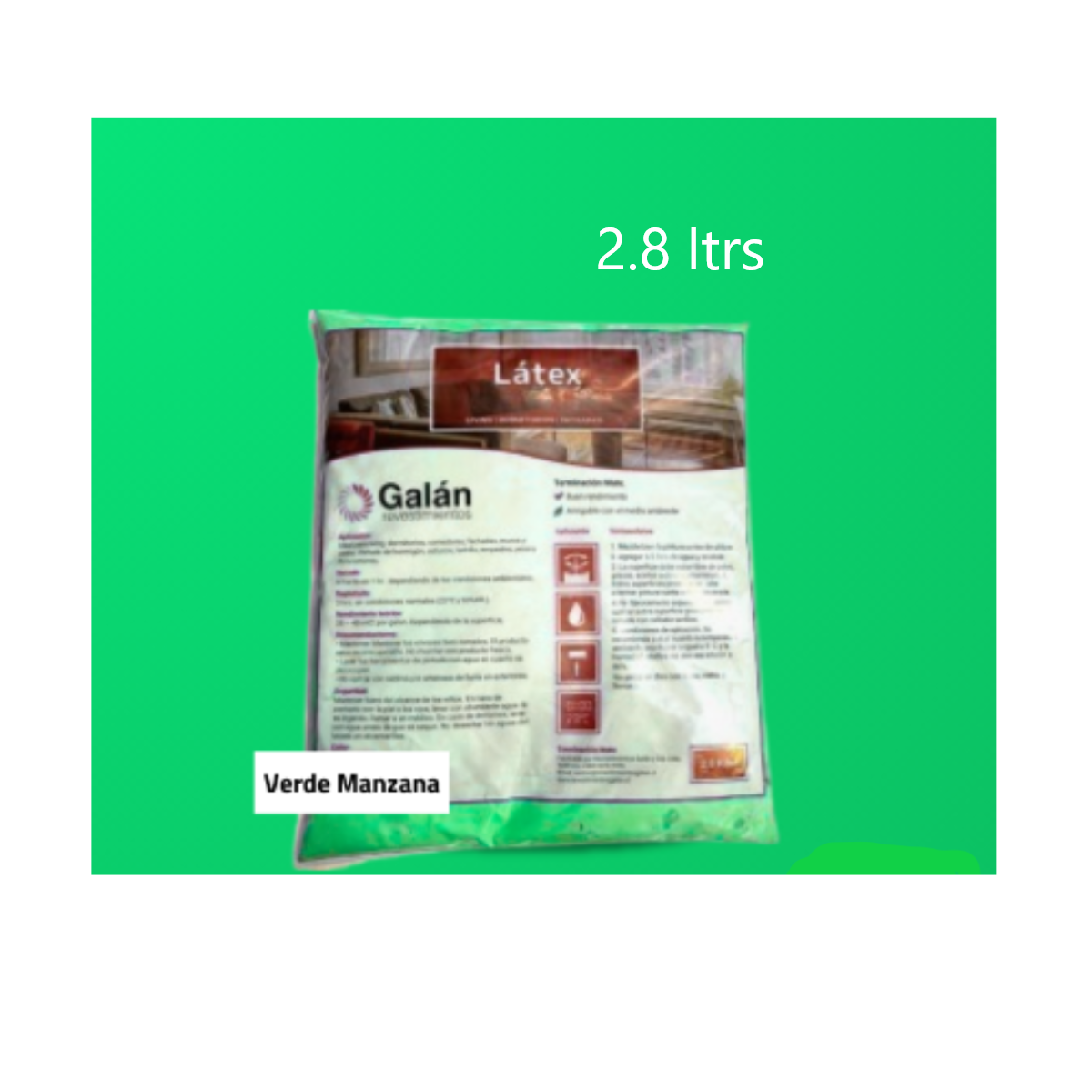PINTURA EN BOLSA LATEX 2.8 KILOS VERDE MANZANA GALAN - 2