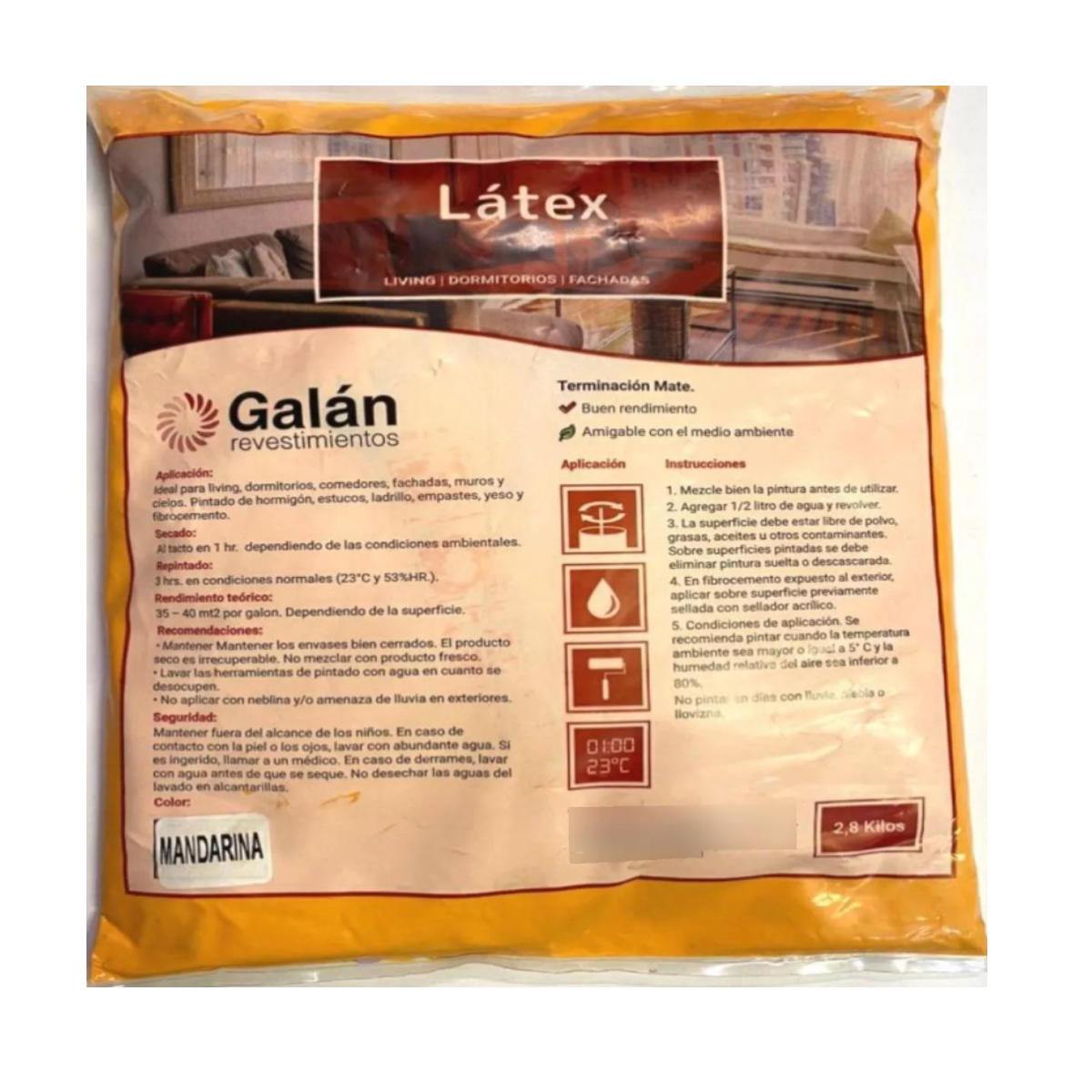 PINTURA EN BOLSA LATEX 2.8 KILOS MANDARINA GALAN - 1