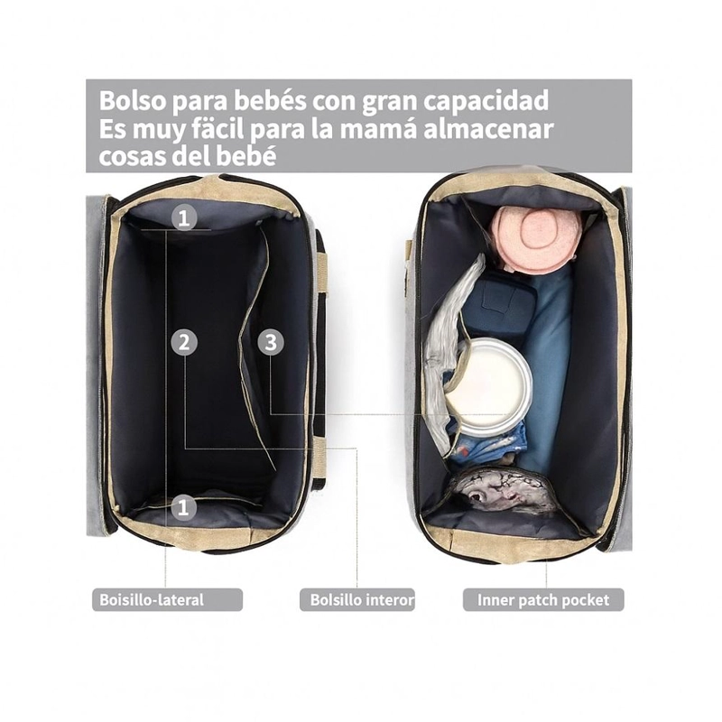 MOCHILA 3 EN 1 PAÑALERA CUNA Y MUDADOR PORTÁTIL BEBÉS GRIS - 7