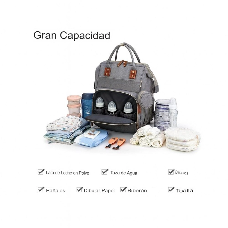 MOCHILA 3 EN 1 PAÑALERA CUNA Y MUDADOR PORTÁTIL BEBÉS GRIS - 9
