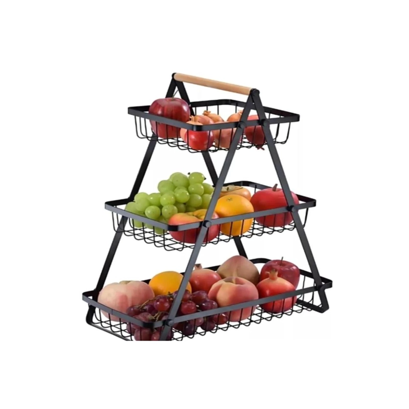 CESTA FRUTAS VEGETALES ORGANIZADOR ACERO MADERA RECTANGULAR MULTIUSOS 3 NIVELES - 1
