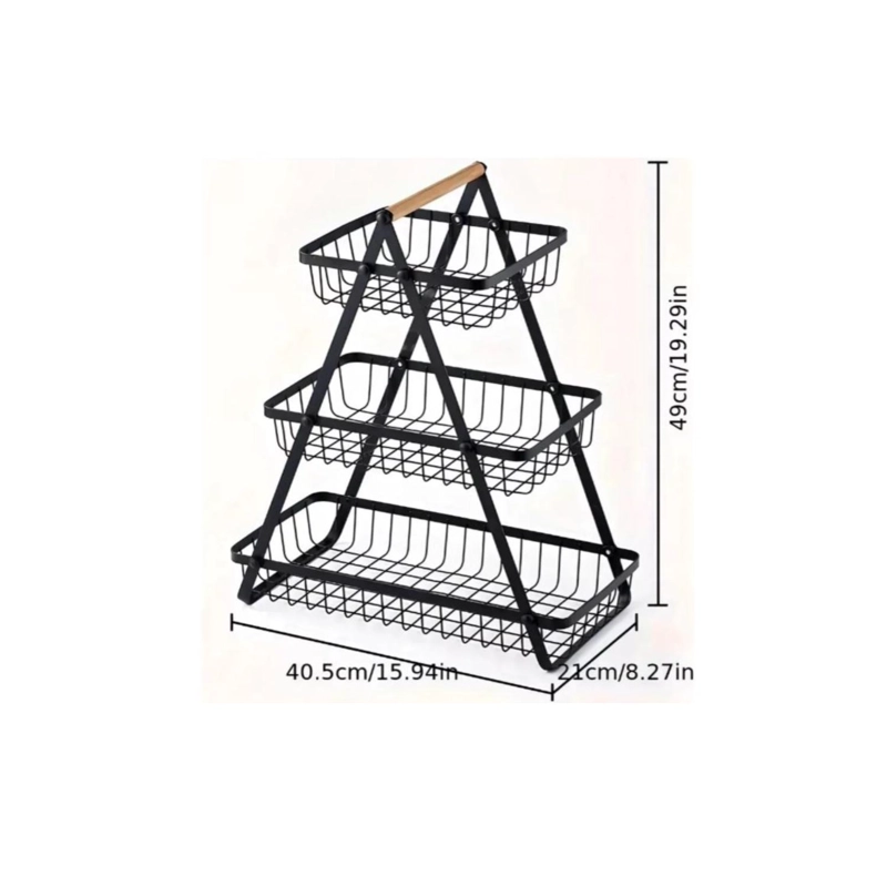 CESTA FRUTAS VEGETALES ORGANIZADOR ACERO MADERA RECTANGULAR MULTIUSOS 3 NIVELES - 3