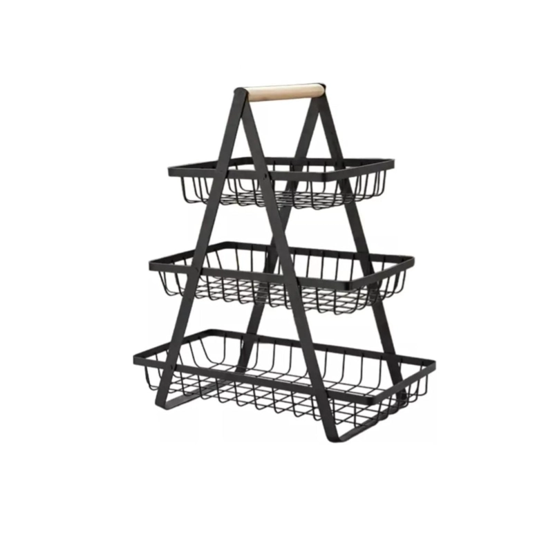 CESTA FRUTAS VEGETALES ORGANIZADOR ACERO MADERA RECTANGULAR MULTIUSOS 3 NIVELES - 6