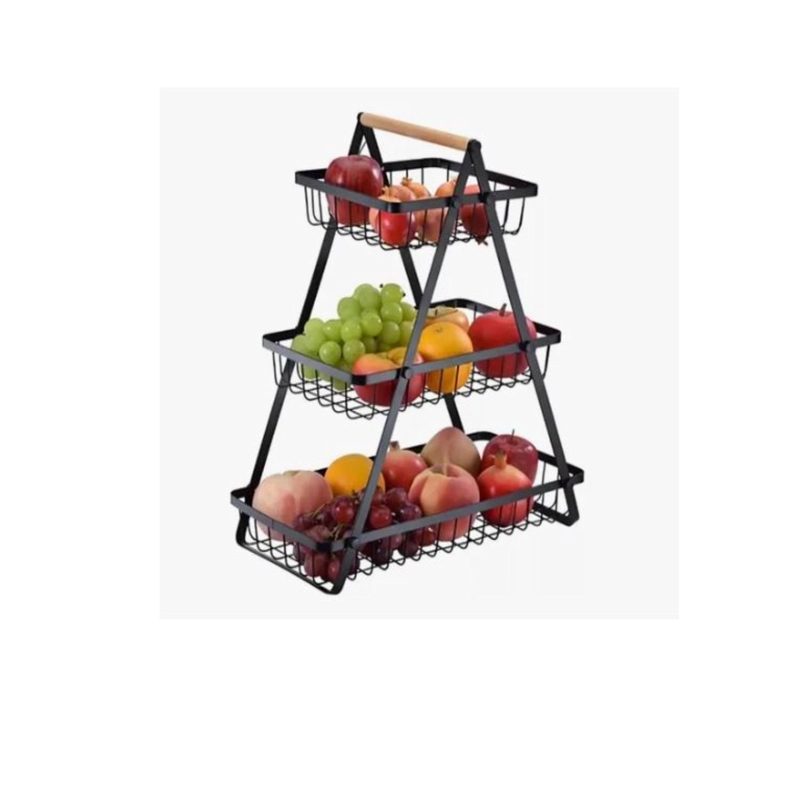 CESTA FRUTAS VEGETALES ORGANIZADOR ACERO MADERA RECTANGULAR MULTIUSOS 3 NIVELES - 7
