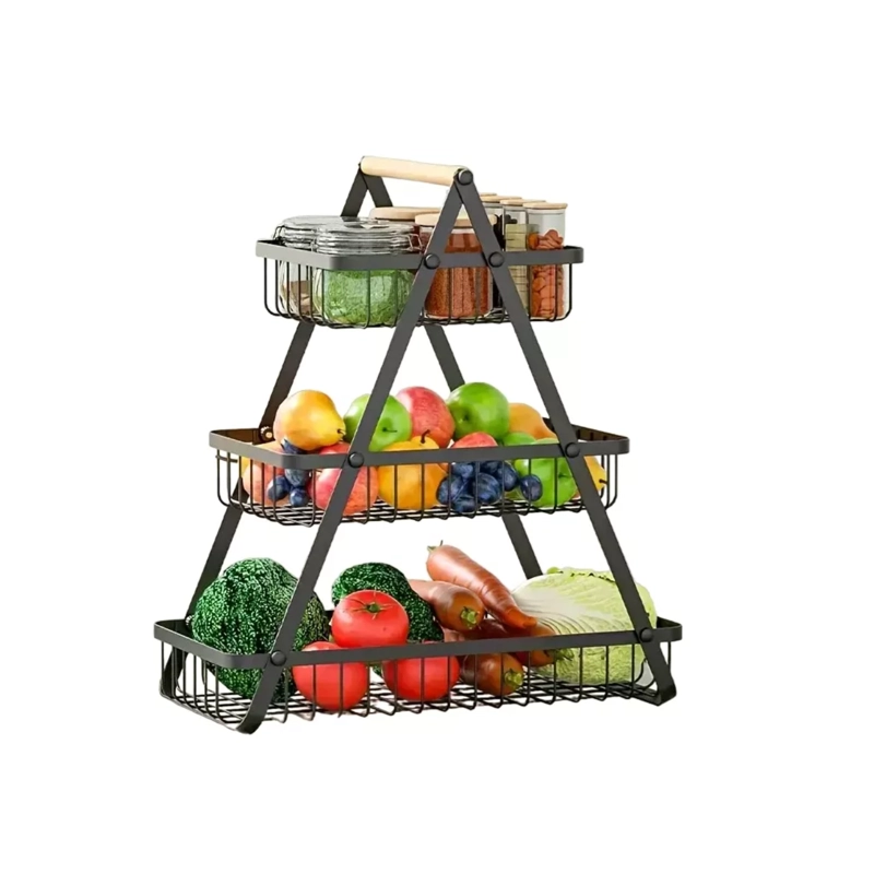 CESTA FRUTAS VEGETALES ORGANIZADOR ACERO MADERA RECTANGULAR MULTIUSOS 3 NIVELES - 8