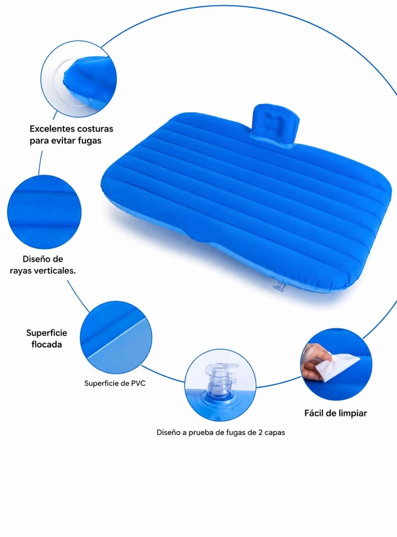 COLCHON PARA AUTO INFLABLE + COMPRESOR 12V Y 2 ALMOHADAS - 2