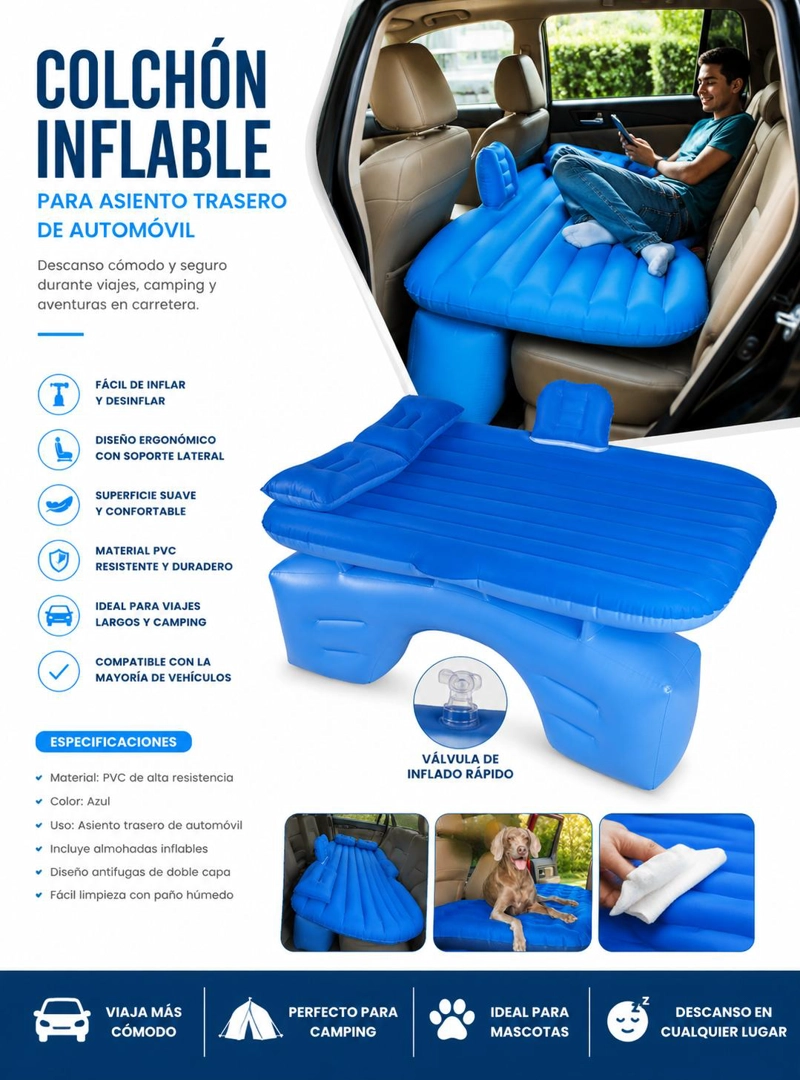 COLCHON PARA AUTO INFLABLE + COMPRESOR 12V Y 2 ALMOHADAS - 6