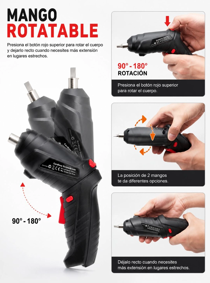 TALADRO DESTORNILLADOR INALAMBRICO RECARGABLE + ACCESORIOS - 4