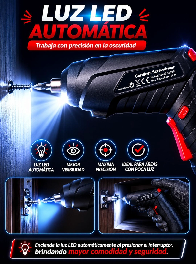 TALADRO DESTORNILLADOR INALAMBRICO RECARGABLE + ACCESORIOS - 6