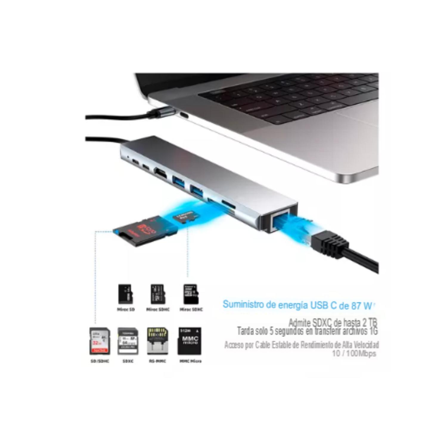 ADAPTADOR HUB PARA MACBOOK AIR M1 M2 8 EN 1 USB-C HDMI 4K - 3