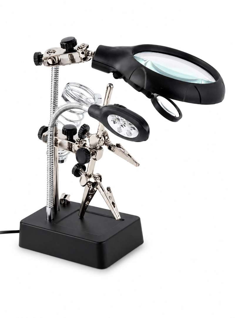 LUPA BRAZO ESCRITORIO SOPORTE PINZA LUZ LED TERCERA MANO - 1