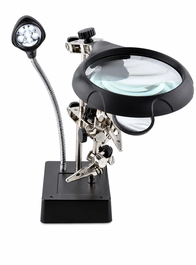 LUPA BRAZO ESCRITORIO SOPORTE PINZA LUZ LED TERCERA MANO - 2