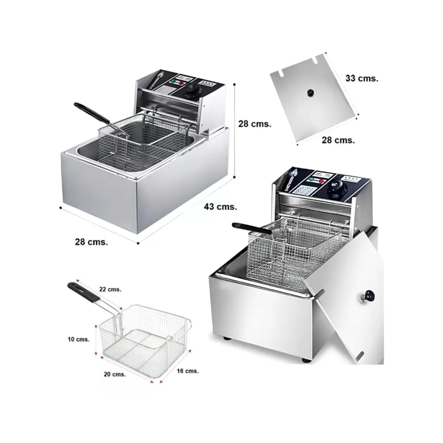 FREIDORA ELÉCTRICA DE ACERO CON TAPA - 1 CANASTO 6 LITROS - 8