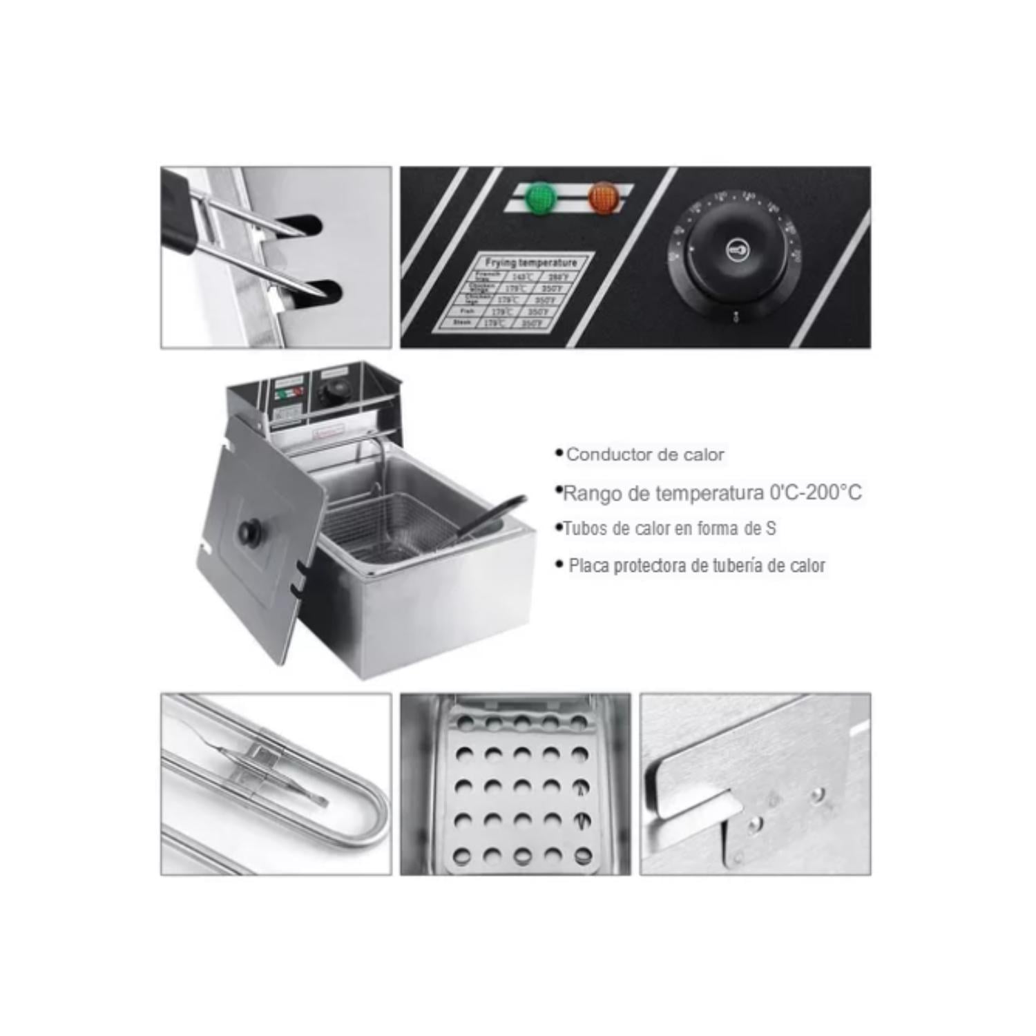 FREIDORA ELÉCTRICA DE ACERO CON TAPA - 1 CANASTO 6 LITROS - 9