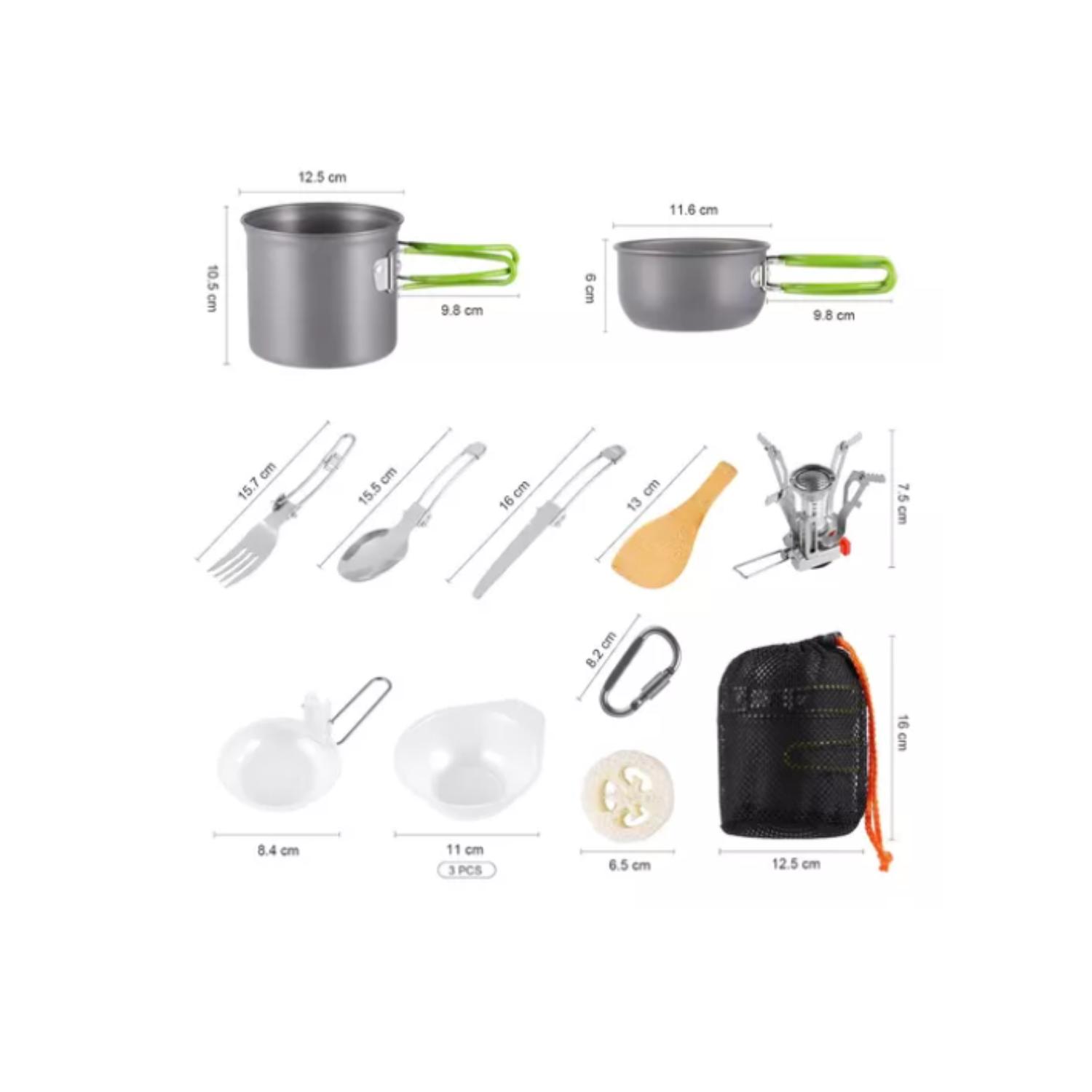 SET OLLAS CAMPING CON COCINILLA CUBIERTOS 10 PIEZAS ACAMPADA - 5