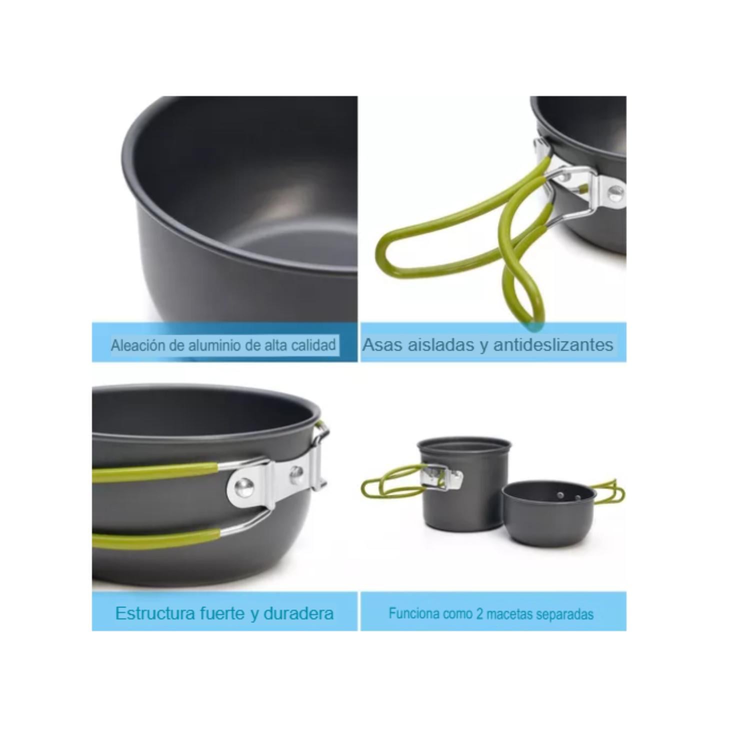 SET OLLAS CAMPING CON COCINILLA CUBIERTOS 10 PIEZAS ACAMPADA - 9
