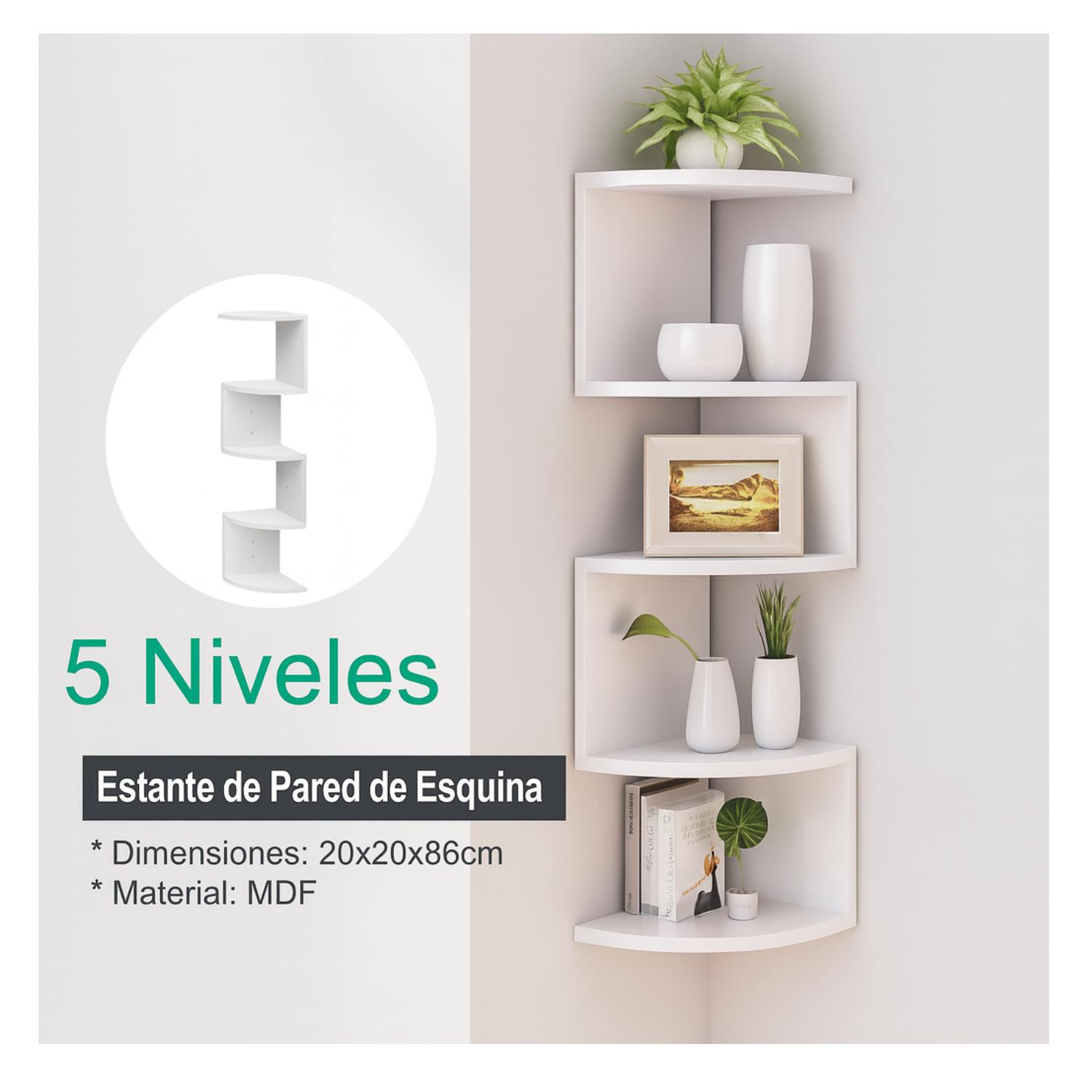 ESTANTE ESQUINERO REPISA MINIMALISTA 5NIVELES ESTANTERIA - BLANCO - 7