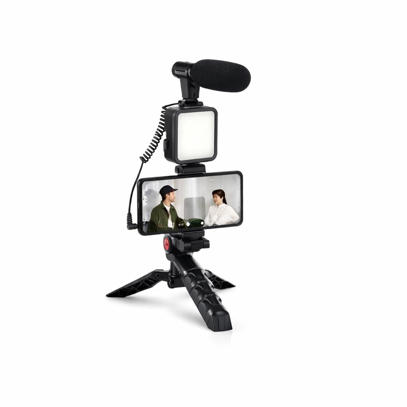 KIT DE GRABACIÓN CON MICRÓFONO LUZ LED Y SOPORTE TRÍPODE - 1