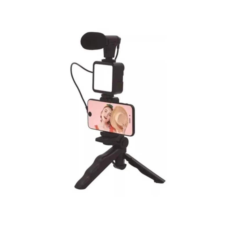 KIT DE GRABACIÓN CON MICRÓFONO LUZ LED Y SOPORTE TRÍPODE - 4