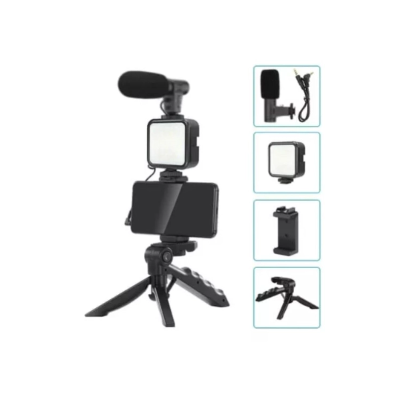 KIT DE GRABACIÓN CON MICRÓFONO LUZ LED Y SOPORTE TRÍPODE - 6